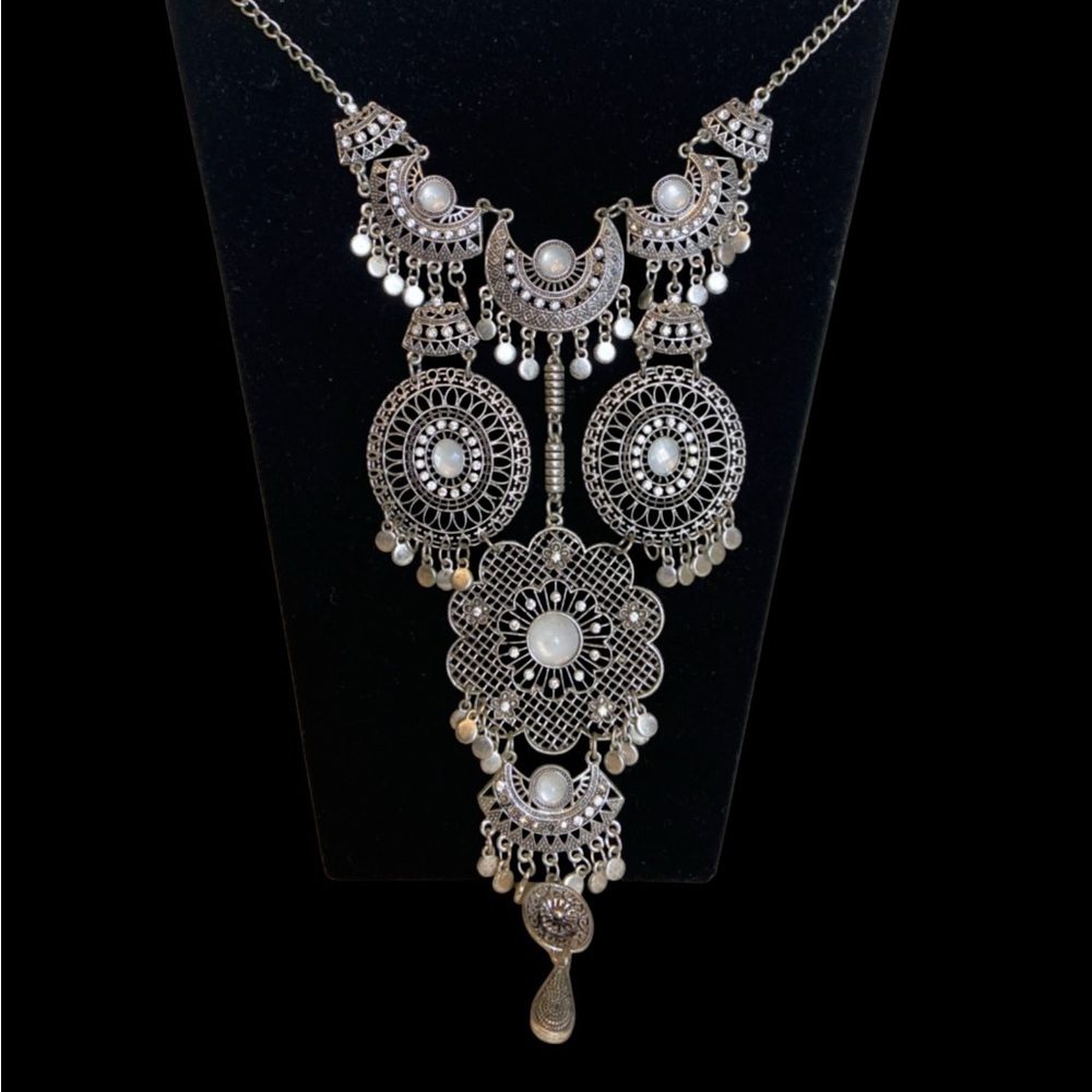 Silver Boho Long Festival Necklace #175